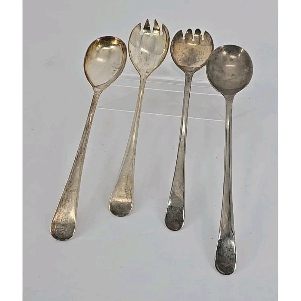 2 Pair Vtg Sheffield Salad Fork & Spoons Silver Plated Salad Serving Set England